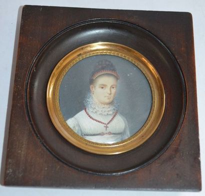 null Miniature, "Femme au diadème", XIXème s. Diam: 5,9 cm