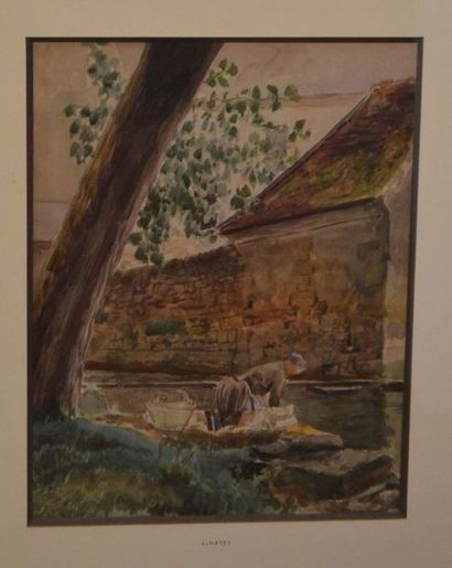 Louis HAYET (1864-1940) "Lavandière" Aquarelle Non signé', attribuée sur la marie...