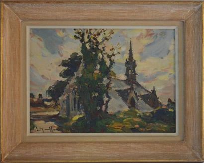 Jean-Louis LE TOULLEC (1908-1999) "Chapelle en Bretagne" huile sur toile, signée...