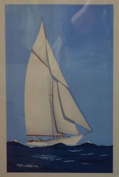 GEORGES FOUILLÉ (1909-1994) "Voilier en course" estampe. 38 x 24 cm
