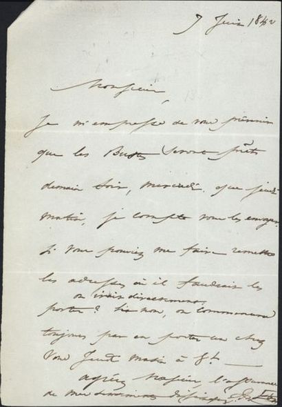 null ETEX (A.). Sculpteur. Lettre autographe signée 7 juin 1840. une page in-8. "Monsieur,...