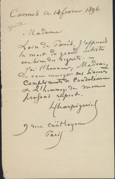 null HARPIGNIES (H.-J.). 1819-1916. Peintre de l'école de Barbizon. Une lettre et...