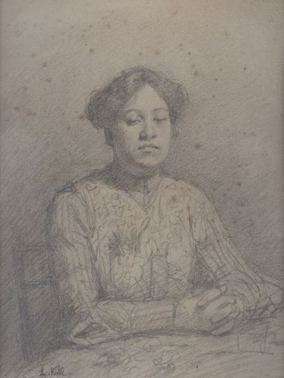 Wilhelmina Johanna L KIEHL (1862-1922) "Portrait de Louise Guérineau" Dessin signé...