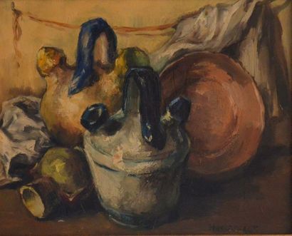 Alexis HINSBERGER (1907-1996) "Nature morte au pichet" Huile sur panneau, signée...