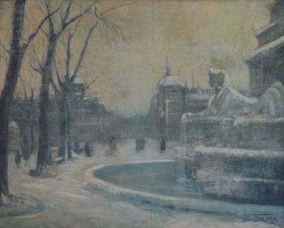 Patrick MUSSA (1880-?) "Fontaine du Chatelet, Paris" huile sur toile signée en bas...