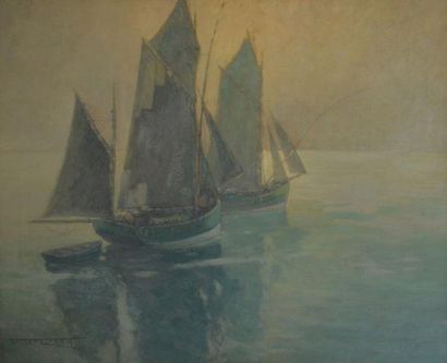 Patrick MUSSA (1880-?) "Le départ des Thoniers à Concarneau" Huile sur toile, signée...