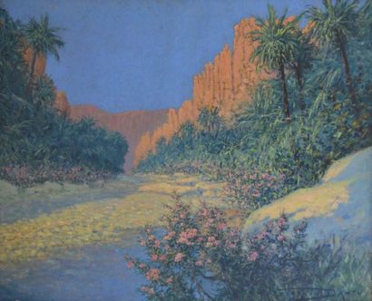 Georges Victor L. DANTU (1867-?) "Le Gorges d'El Kantara, Algérie" huile sur toile,...
