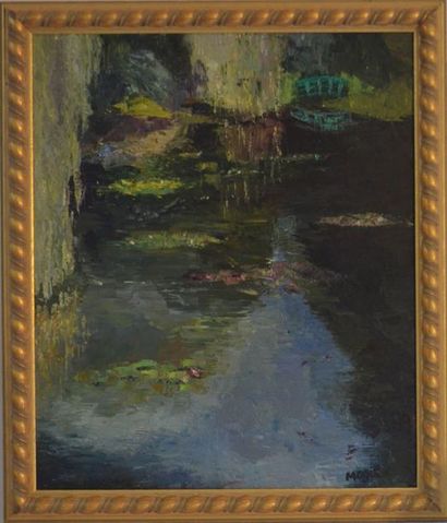 ROBERT MOGISSE (1933) "Nymphéas" huile sur toile, signée en bas à droite. 54 x 45...