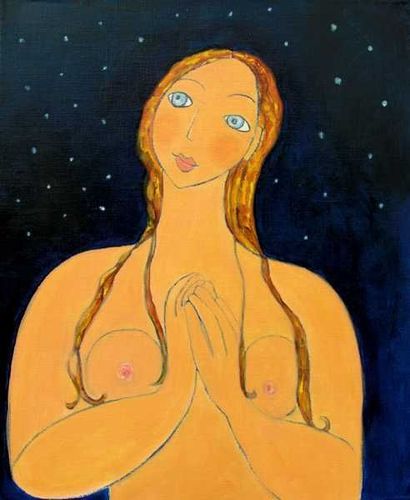 Felicia Gonzales « Marie Madeleine en prière » huile sur toile. 37,5 x 46 cm