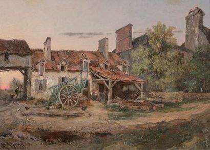 VERON Alexandre René (1826-1897) «Cour de ferme aux environs d'Osny»Huile sur toileSigné...