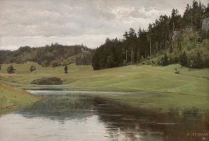 ISENBART Emile (1846-1921) «Paysage Franc-Comtois» Huile sur toile,Signé en bas à...