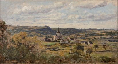 HARPIGNIES Henri Joseph (1819-1916) «Le village de Chastelay près de Hérisson (Allier)»Huile...