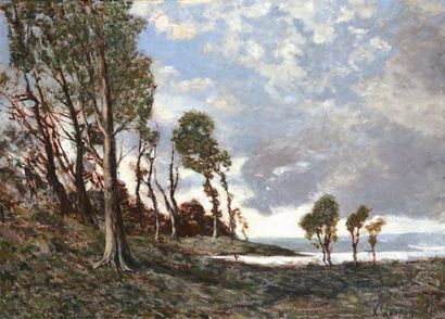 HARPIGNIES Henri Joseph (1819-1916) «Coup de vent, environs de Menton»Huile sur toileSigné...