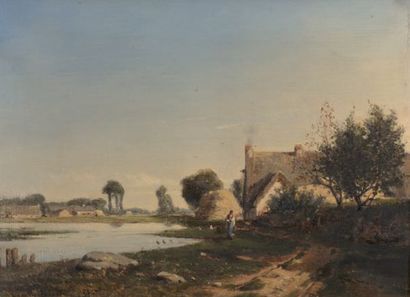 BERNIER Camille (1823-1902) «La vie à la ferme»Huile sur toileSigné en bas à gauche30...