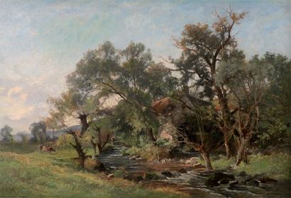 BRIELMAN JacquesACQUES AlfredLFRED (1836-1892) «Le moulin au bord de la rivière»Huile...
