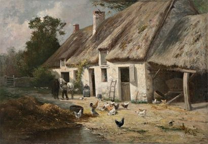 DEFAUX Alexandre (1826-1900) «La vie à la ferme»Huile sur toile Signé en bas à droite81...
