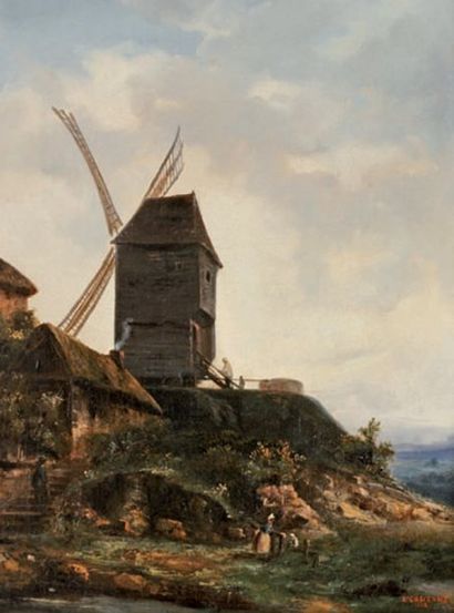 CONTANT Etienne «Le moulin» Huile sur toile,Signé et daté 1832 en bas à droite68...