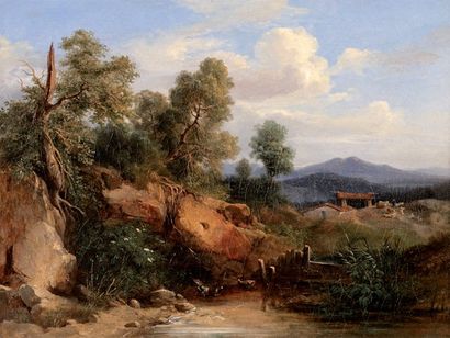 COIGNET Jules Louis Philippe (1798-1860) «Paysage d'Italie, Région de Naples» Huile...