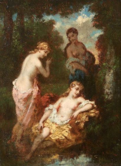 DIAZ DE LA PENA NarcisseARCISSE (1807-1876) «Baigneuses en forêt de Fontainebleau»Huile...