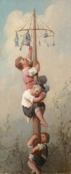 LANFANT François Louis dit LANFANT DE METZ (1814-1892) «Mat de Cocagne»Huile sur...