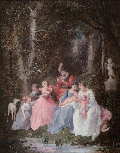 LANFANT François Louis dit LANFANT DE METZ (1814-1892) «Un dimanche en forêt» Huile...