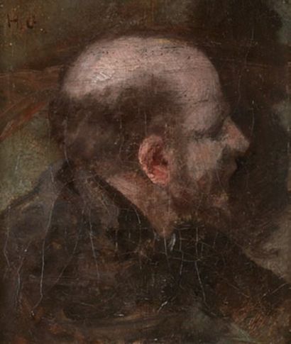 GERVEX Henri (1852-1929) «Portrait d'Homme de profil' Huile sur toile16 x 13 cm