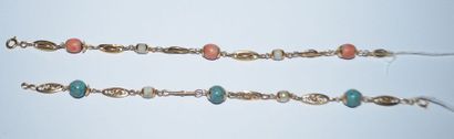 null bracelet mailles olives alternées de perles de culture et perles de turquoise...