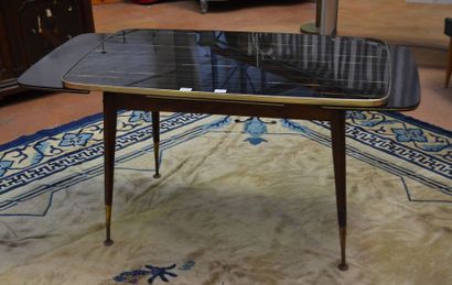 null  TABLE de salle à manger en bois composite laqué noir à décor stylisé doré....