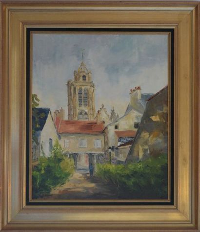 S BOHNERT "Eglise Saint Maclou" Huile sur toile, signée en bas à gauche. 46x38 c...