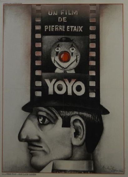 André FRANCOIS - Affiche d'un film de Pierre Etaix collée sur toile signée dans la...