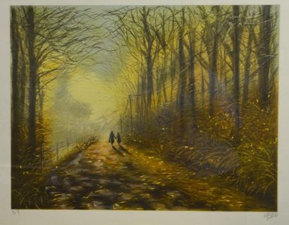 GALLAIS, "Promenade en forêt" Lithographie EA signée en bas à droite et datée 83...