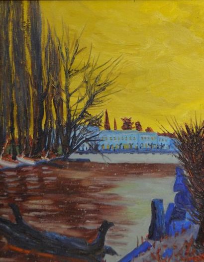 Michel PICOUET (ne en 1949) "Le lac d'Enghiens" - Huile sur toile signée en bas à...