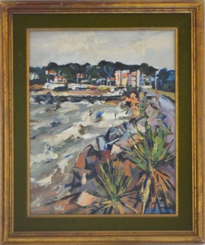 Roland Gérard SADAUNE (1940) "plage de Saint Aygulf" huile sur toile, signée en bas...