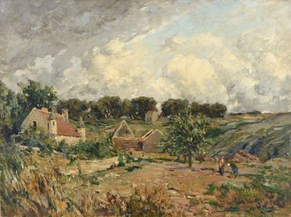 William Georges Thornley (1857-1935) "Ferme à Osny - Temps orageux" huile sur toile....