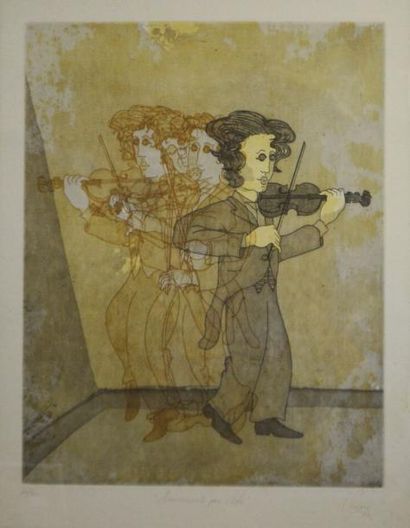 Bernard VERCRUYCE (1949) "Mouvement pour un violon" Lithographie signée en bas à...
