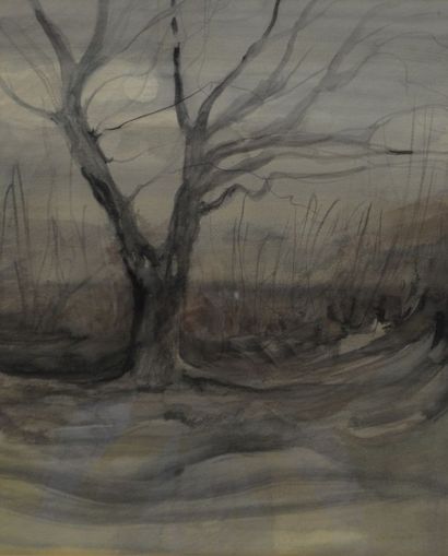 VERTONGEN (1939-1997) "Arbre en hiver" aquarelle non signée - 38,5 x 31,5 cm