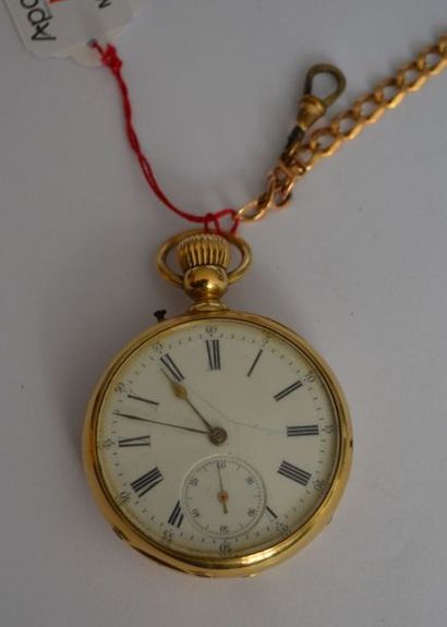 null MONTRE gousset chronomètre en or à chiffres romains sur cadran émaillé blanc...