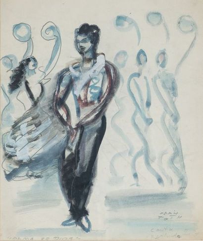 null Jean TOTH (1899-1972) "Danseur de flamenco" Aquarelle et encre signée en bas...