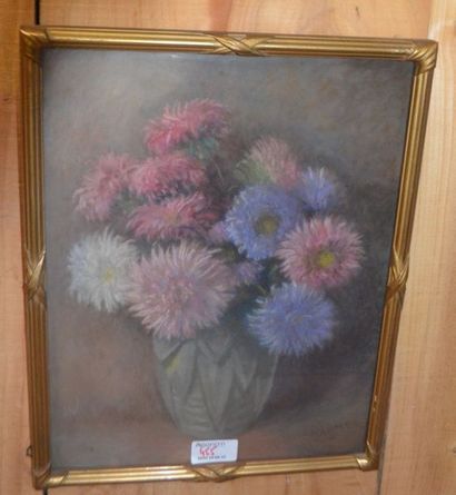 null ARMEL. Bouquet de dalhias. Pastel. 34x26 cm. Début XXe siècle.