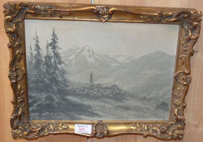 null Adelin MOREL DE TANGUY (1857 - 1930). Paysage de montagne. Huile sur panneau...