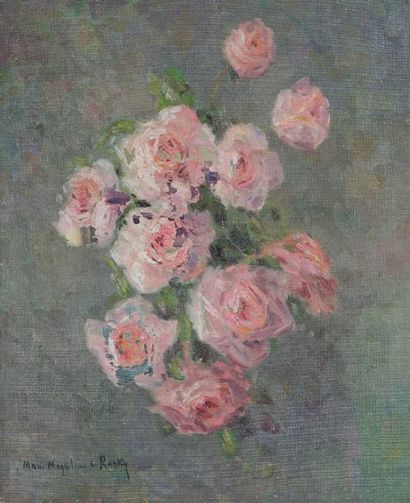 null Marie-Madeleine DE RASKY (1897-1982) "Bouquet de roses" Huile sur toile signée...