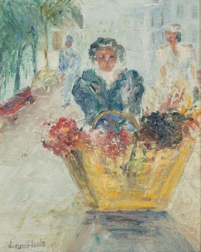  Louis Albert DURAND-DURAND LOUIS (1902-?) "La fleuriste" Huile sur toile signée...