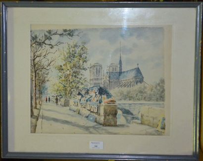  SOCRATE (Xxe) "Les quais à Notre Dame" aquarelle, signée en bas 
à droite. 41 x...
