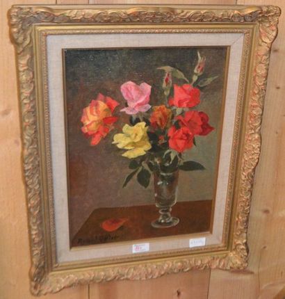 null Roland OUDOT (1897-1981) "Bouquet de roses" Huile sur toile, signée en bas à...