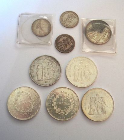 null Ensemble de pièces en argent: 5 x 50 francs de 1974, 1976, 1978 (3) - 1 x 10...