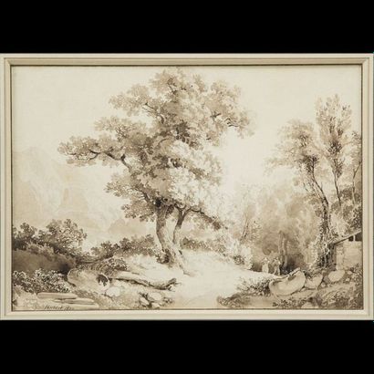 Jean-Baptiste Louis HUBERT (1801-1865) Paysage de montagne

Crayon noir et alvis...