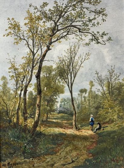 Michel Bouquet (1807-1890) "Paysage" Signé en bas à gauche. Émail sur terre. 23x17...
