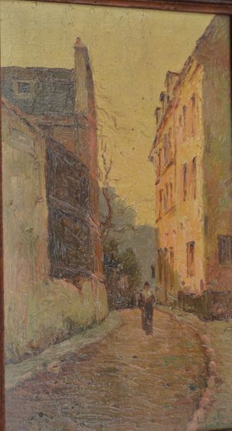 Léon BALLIN (XIXe - XXe) "Rue Cortot, Vieux Montmartre" Huile sur panneau. Signé...