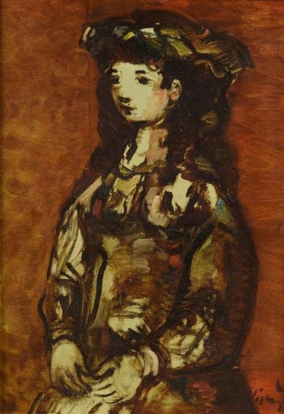 Sylvain VIGNY (1902-1970) "Jeune fille assise" Huile sur toile signée en bas à d...