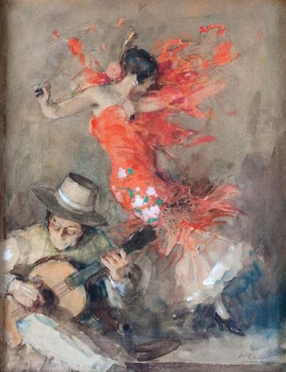 Antoine CALBET (1860-1944) "Gitane " Aquarelle et gouache, signée en bas à droite....